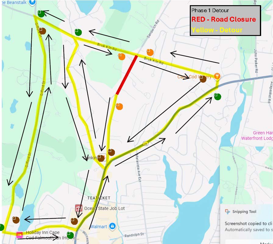 Detour for Phase 1 - Sandwich Road to Percival Road