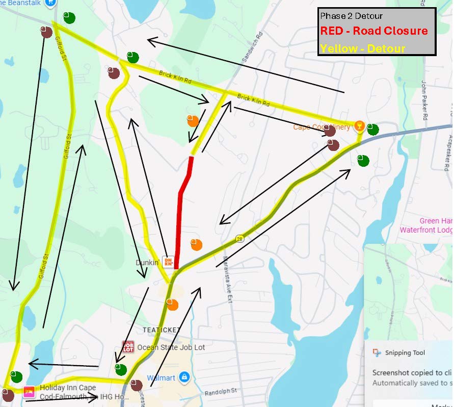 Detour for Phase 2 - Percival Road to Teaticket Highway